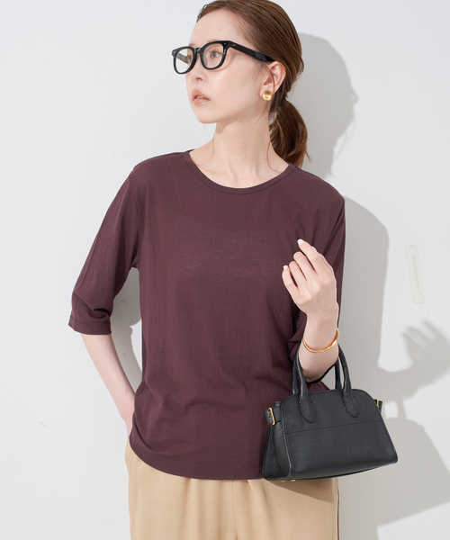 SLOBE IENA（スローブイエナ）の「《追加》シアー天竺5分袖Tシャツ（Tシャツ/カットソー・レディース・ブラウン/ネイビー/カーキ/その他4・FREE）」の11枚目の写真