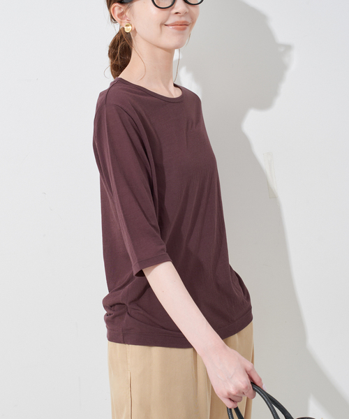 SLOBE IENA（スローブイエナ）の「《追加》シアー天竺5分袖Tシャツ（Tシャツ/カットソー・レディース・ブラウン/ネイビー/カーキ/その他4・FREE）」の12枚目の写真