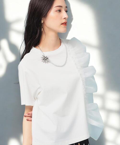 Sunauna(スーナウーナ)の「◆【オーガンジーラッフル】大人フェミニンTシャツ(Tシャツ/カットソー・レディース・ブラック/ライトパープル/オフホワイト・38/40)」の2枚目の写真