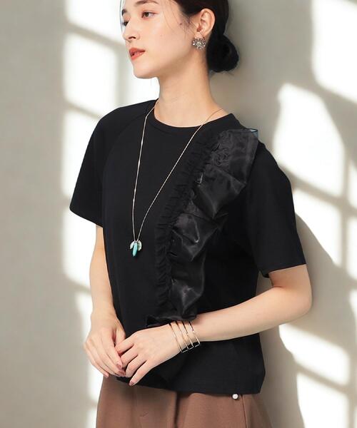 Sunauna(スーナウーナ)の「◆【オーガンジーラッフル】大人フェミニンTシャツ(Tシャツ/カットソー・レディース・ブラック/ライトパープル/オフホワイト・38/40)」の3枚目の写真