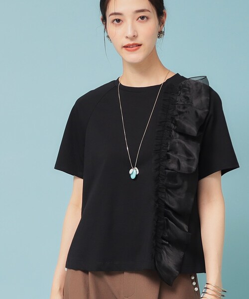 Sunauna(スーナウーナ)の「◆【オーガンジーラッフル】大人フェミニンTシャツ(Tシャツ/カットソー・レディース・ブラック/ライトパープル/オフホワイト・38/40)」の9枚目の写真