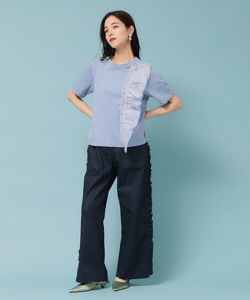 【オーガンジーラッフル】大人フェミニンTシャツ オーガンジーラッフル】大人フェミニンTシャツ（カットソー