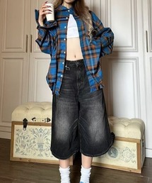 MASHIRO（マシロ）の「【MASHIRO】スーパービッグサイズデニムハーフワイドパンツ/Dカン付き/ヴィンテージ風加工/Y2K （MA/EK97）（デニムパンツ）」