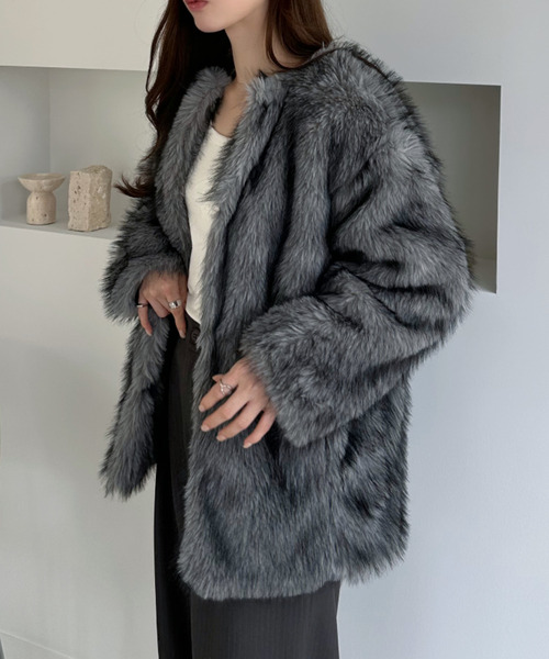 本日限定お値下げ中　DHOLIC グレー ファーコート セール】【Good Riddance】ミックスファーコート（ブルゾン）｜Good