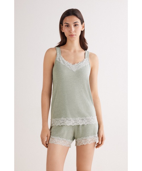 intimissimi レース付き　パジャマ レース モダール タンクトップ ショートパジャマ【とろけるような