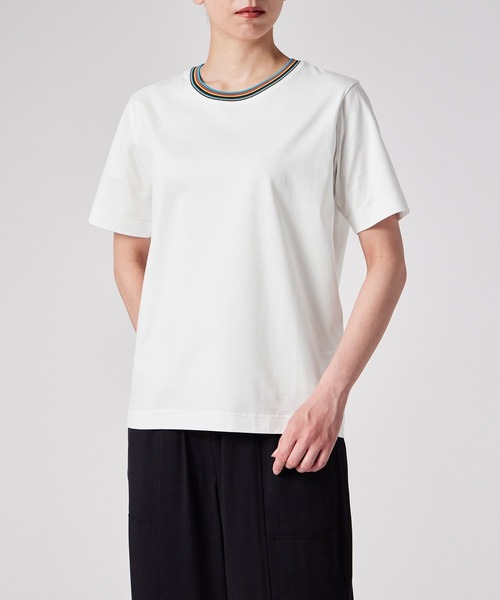 Paul Smith(ポールスミス)の「ウィメンズ "Signature Stripe" 半袖Tシャツ / 255125 059VB(Tシャツ/カットソー・レディース・ホワイト/ブラック・MEDIUM)」の5枚目の写真