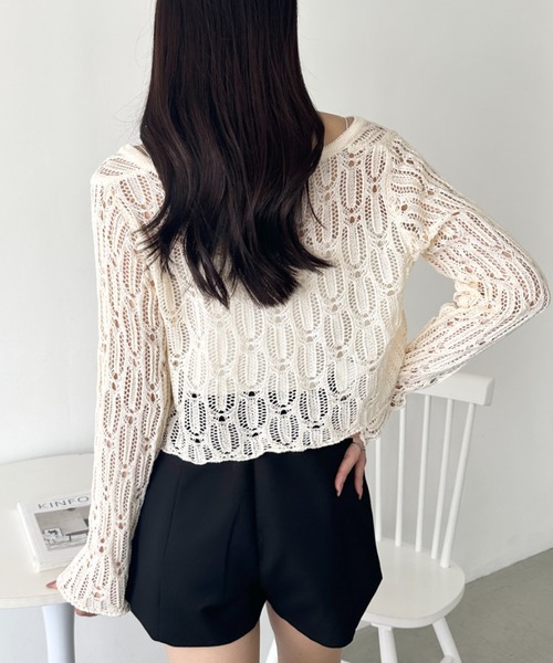 wears(ウェアーズ)の「フロントリボンかぎ編みショートボレロカーディガン(Tシャツ/カットソー・レディース・ブラック/ホワイト/ブルー/アイボリー・FREE)」の6枚目の写真