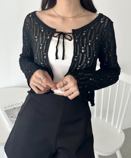 wears(ウェアーズ)の「フロントリボンかぎ編みショートボレロカーディガン(Tシャツ/カットソー・レディース・ブラック/ホワイト/ブルー/アイボリー・FREE)」の9枚目の写真