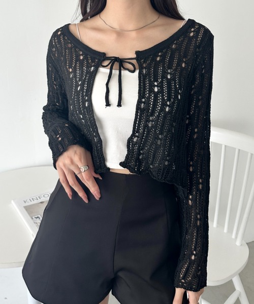wears(ウェアーズ)の「フロントリボンかぎ編みショートボレロカーディガン(Tシャツ/カットソー・レディース・ブラック/ホワイト/ブルー/アイボリー・FREE)」の10枚目の写真