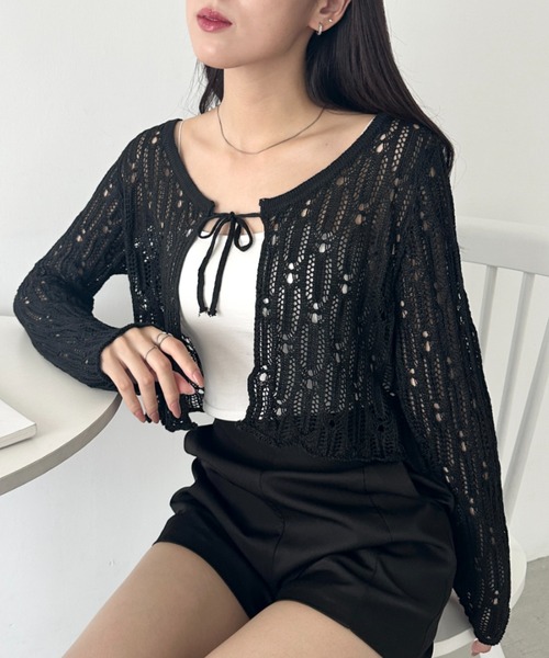 wears(ウェアーズ)の「フロントリボンかぎ編みショートボレロカーディガン(Tシャツ/カットソー・レディース・ブラック/ホワイト/ブルー/アイボリー・FREE)」の15枚目の写真