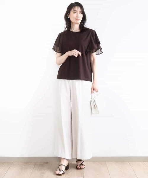 tシャツ ティアードフリルスリーブカットソー/UVカット/接触冷感/洗える/WEB限定サイズあり レディース ティアードフリルスリーブカットソー/UVカット/接触冷感/洗える