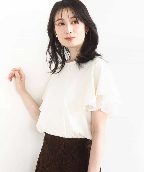 OFUON le MK（オフオンルエムケー）の「ティアードフリルスリーブカットソー/UVカット/接触冷感/洗える/WEB限定サイズあり（Tシャツ/カットソー・レディース・ライトブルー/アイボリー/ブラウン・38/36）」の22枚目の写真