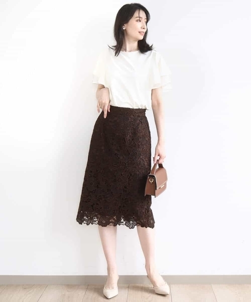 OFUON le MK（オフオンルエムケー）の「ティアードフリルスリーブカットソー/UVカット/接触冷感/洗える/WEB限定サイズあり（Tシャツ/カットソー・レディース・ライトブルー/アイボリー/ブラウン・38/36）」の19枚目の写真