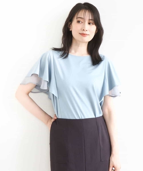 OFUON le MK（オフオンルエムケー）の「ティアードフリルスリーブカットソー/UVカット/接触冷感/洗える/WEB限定サイズあり（Tシャツ/カットソー・レディース・ライトブルー/アイボリー/ブラウン・38/36）」の18枚目の写真