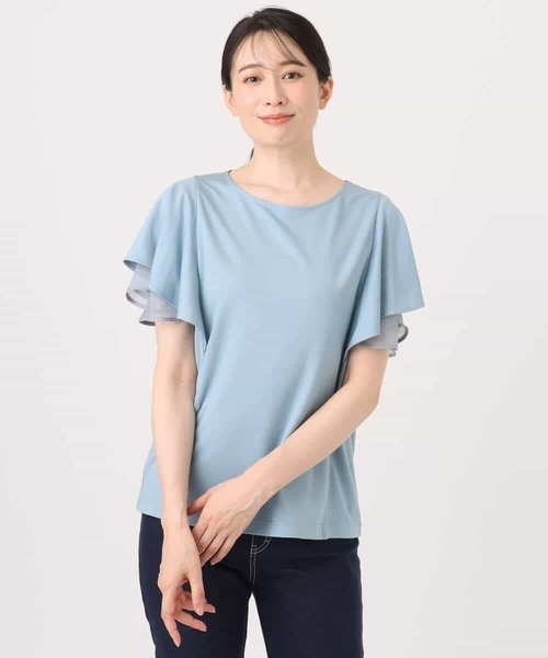 OFUON le MK（オフオンルエムケー）の「ティアードフリルスリーブカットソー/UVカット/接触冷感/洗える/WEB限定サイズあり（Tシャツ/カットソー・レディース・ライトブルー/アイボリー/ブラウン・38/36）」の14枚目の写真