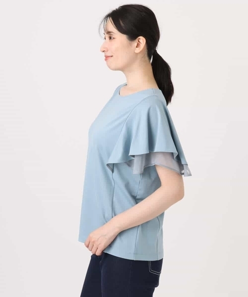 tシャツ ティアードフリルスリーブカットソー/UVカット/接触冷感/洗える/WEB限定サイズあり レディース ティアードフリルスリーブカットソー/UVカット/接触冷感/洗える