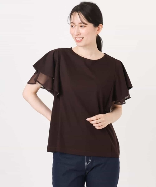 OFUON le MK（オフオンルエムケー）の「ティアードフリルスリーブカットソー/UVカット/接触冷感/洗える/WEB限定サイズあり（Tシャツ/カットソー・レディース・ライトブルー/アイボリー/ブラウン・38/36）」の5枚目の写真