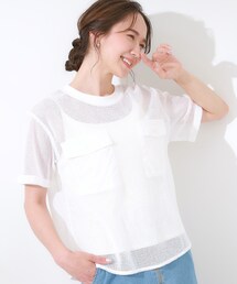 DRESKIP | 【S-LL】メッシュ素材で大人ヘルシー ポケット付きデザイントップス(Tシャツ/カットソー)