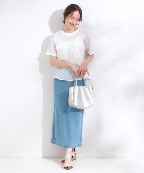 DRESKIP（ドレスキップ）の「【S-LL】メッシュ素材で大人ヘルシー ポケット付きデザイントップス（Tシャツ/カットソー・レディース・オフホワイト/ブラック・04/03/02/01）」の5枚目の写真