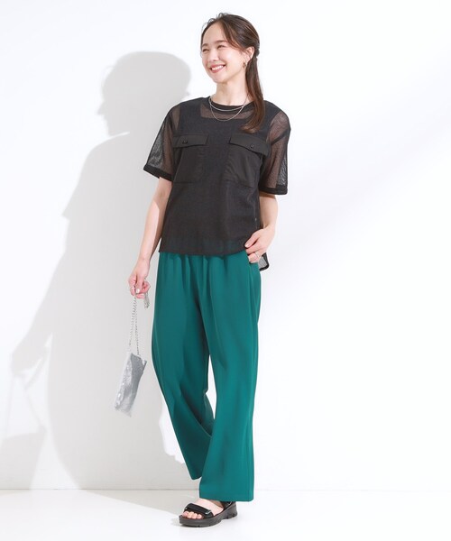 DRESKIP（ドレスキップ）の「【S-LL】メッシュ素材で大人ヘルシー ポケット付きデザイントップス（Tシャツ/カットソー・レディース・オフホワイト/ブラック・04/03/02/01）」の9枚目の写真