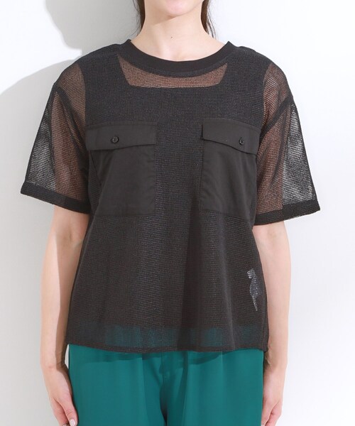 DRESKIP（ドレスキップ）の「【S-LL】メッシュ素材で大人ヘルシー ポケット付きデザイントップス（Tシャツ/カットソー・レディース・オフホワイト/ブラック・04/03/02/01）」の11枚目の写真