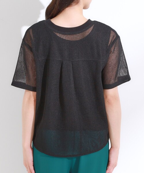 DRESKIP（ドレスキップ）の「【S-LL】メッシュ素材で大人ヘルシー ポケット付きデザイントップス（Tシャツ/カットソー・レディース・オフホワイト/ブラック・04/03/02/01）」の13枚目の写真