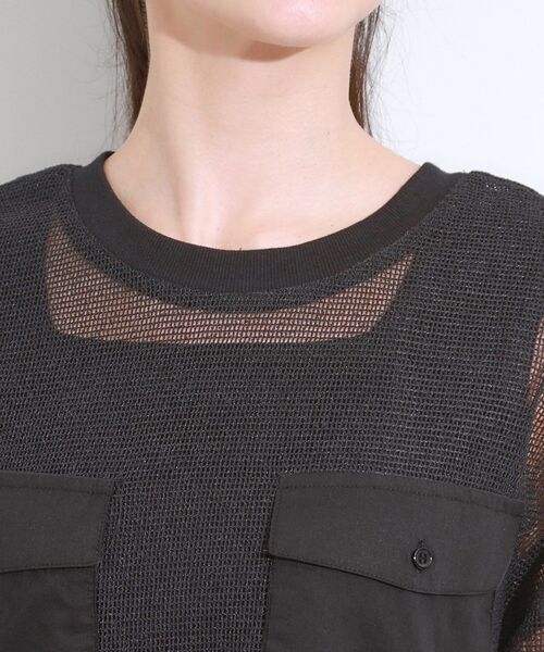 DRESKIP（ドレスキップ）の「【S-LL】メッシュ素材で大人ヘルシー ポケット付きデザイントップス（Tシャツ/カットソー・レディース・オフホワイト/ブラック・04/03/02/01）」の14枚目の写真