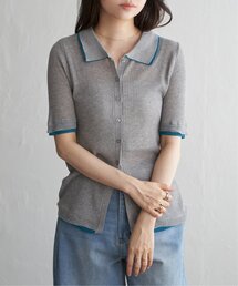 麻タッチ襟付きカーディガン