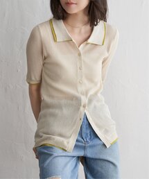 麻タッチ襟付きカーディガン