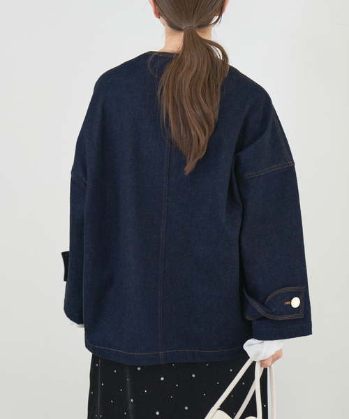 IENA（イエナ）の「MACKINTOSH/マッキントッシュ 別注 HUMBIE DENIM JACKET ノーカラーコート（ノーカラーコート・レディース・ネイビー・FREE）」の10枚目の写真