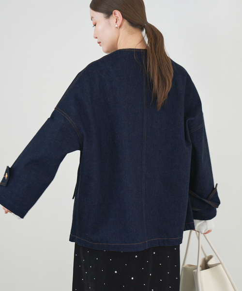 IENA（イエナ）の「MACKINTOSH/マッキントッシュ 別注 HUMBIE DENIM JACKET ノーカラーコート（ノーカラーコート・レディース・ネイビー・FREE）」の12枚目の写真