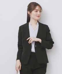 index（インデックス）の「セットアップ可 ダブルクロスノーカラージャケット【洗濯機可・イージーアイロン・防シワ・ストレッチ】（ノーカラージャケット）」