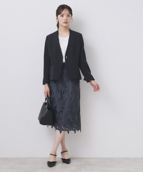 index（インデックス）の「ストレッチノーカラージャケット/セットアップ対応【洗濯機洗い可/イージーアイロン/防シワ】（ノーカラージャケット・レディース・ブラック/ナチュラル/ネイビー系5/ブラウン系その他・40/42/38/36）」の10枚目の写真