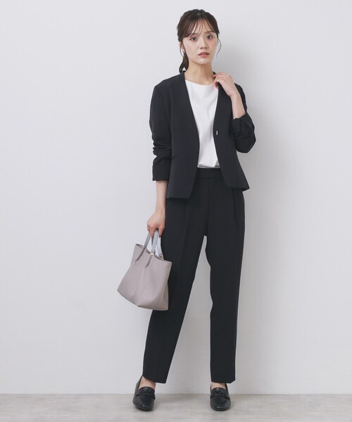 index（インデックス）の「ストレッチノーカラージャケット/セットアップ対応【洗濯機洗い可/イージーアイロン/防シワ】（ノーカラージャケット・レディース・ブラック/ナチュラル/ネイビー系5/ブラウン系その他・40/42/38/36）」の13枚目の写真