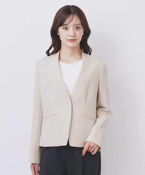 index（インデックス）の「ストレッチノーカラージャケット/セットアップ対応【洗濯機洗い可/イージーアイロン/防シワ】（ノーカラージャケット・レディース・ブラック/ナチュラル/ネイビー系5/ブラウン系その他・40/42/38/36）」の15枚目の写真