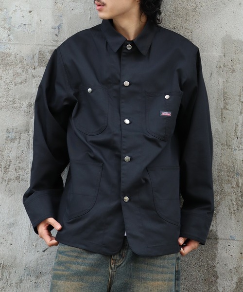 Dickies（ディッキーズ）の「【GENUINE DICKIES/ジェニュインディッキーズ】ツイル & デニム カバーオール ジャケット（カバーオール・メンズ・ベージュ/ケミカルウォッシュ/ブラック/ダークインディゴブルー・XL/M/L）」の8枚目の写真
