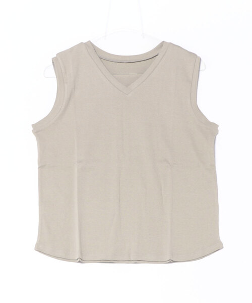 RCD（アールシーディー）の「Vネックノースリーブトップス（Tシャツ/カットソー・レディース・グレイッシュベージュ/ブラック/オフホワイト・L/M/3L/LL）」の6枚目の写真