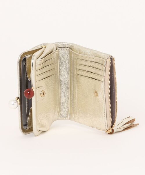 Q（キュー）の「アクリル玉 2つ折りがま口（コインケース・レディース・ブラウン/ゴールド・ONE SIZE）」の9枚目の写真