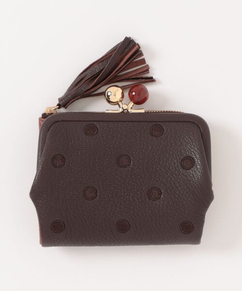 Q（キュー）の「アクリル玉 2つ折りがま口（コインケース・レディース・ブラウン/ゴールド・ONE SIZE）」の3枚目の写真