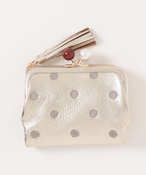 Q（キュー）の「アクリル玉 2つ折りがま口（コインケース・レディース・ブラウン/ゴールド・ONE SIZE）」の4枚目の写真