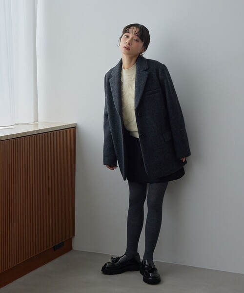 EMMEL REFINES（エメルリファインズ）の「＜EMMEL REFINES＞EM シャギー ボンディング ジャケット（テーラードジャケット・レディース・ベージュ/ダークグレー・M/S）」の4枚目の写真