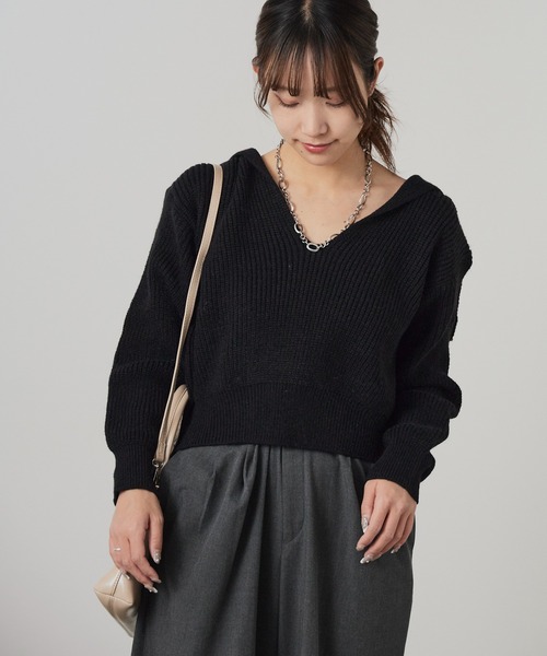 AO2（アオズ）の「Short-Length Skipper Sailor Knit / ショート丈 スキッパーセーラーニット（ニット/セーター・レディース・ホワイト/ブラック/ベージュ/ブラウン・FREE）」の3枚目の写真