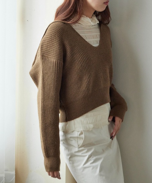 AO2（アオズ）の「Short-Length Skipper Sailor Knit / ショート丈 スキッパーセーラーニット（ニット/セーター・レディース・ホワイト/ブラック/ベージュ/ブラウン・FREE）」の16枚目の写真