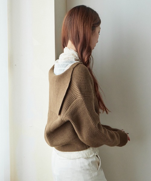 AO2（アオズ）の「Short-Length Skipper Sailor Knit / ショート丈 スキッパーセーラーニット（ニット/セーター・レディース・ホワイト/ブラック/ベージュ/ブラウン・FREE）」の15枚目の写真