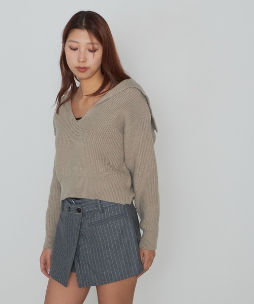 AO2（アオズ）の「Short-Length Skipper Sailor Knit / ショート丈 スキッパーセーラーニット（ニット/セーター・レディース・ホワイト/ブラック/ベージュ/ブラウン・FREE）」の14枚目の写真