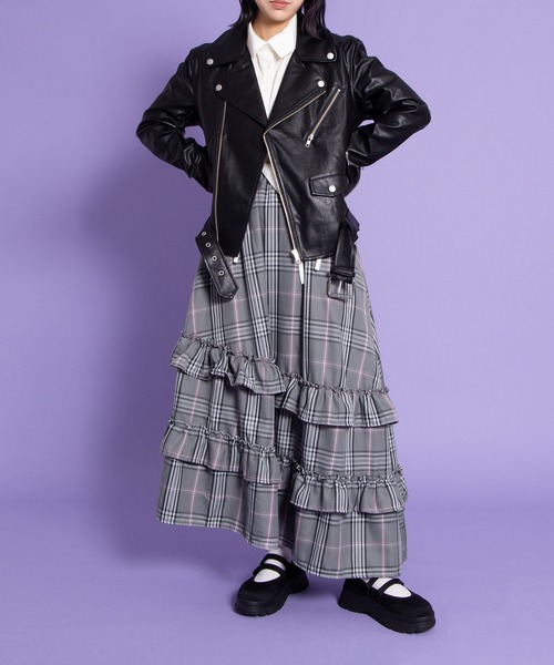 PUNYUS（プニュズ）の「アシンメトリーチェックフリルロングスカート（スカート・レディース・グレー/ベージュ/レッド・4/3/2/1）」の10枚目の写真