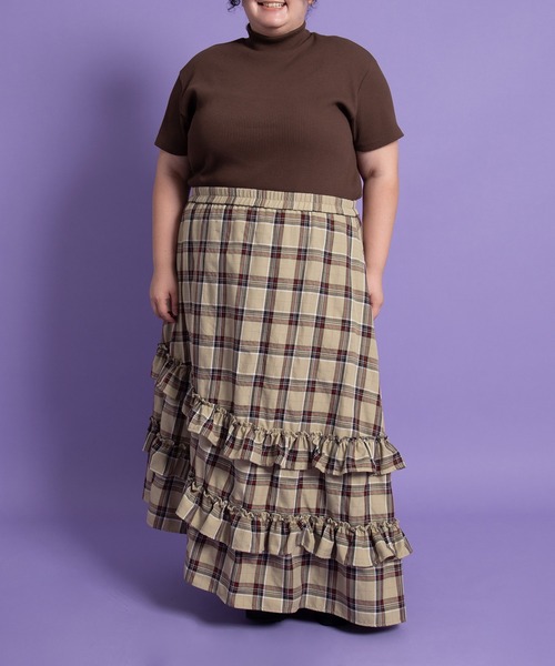 PUNYUS（プニュズ）の「アシンメトリーチェックフリルロングスカート（スカート・レディース・グレー/ベージュ/レッド・4/3/2/1）」の14枚目の写真