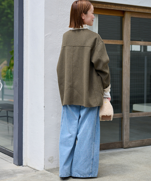 セール】《新色》リバーシブルノーカラーショートコート（ノーカラー