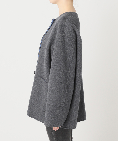 JOURNAL STANDARD ノーカラーショートコート グレー JOURNAL STANDARD relume ノーカラーコート コート 「新色