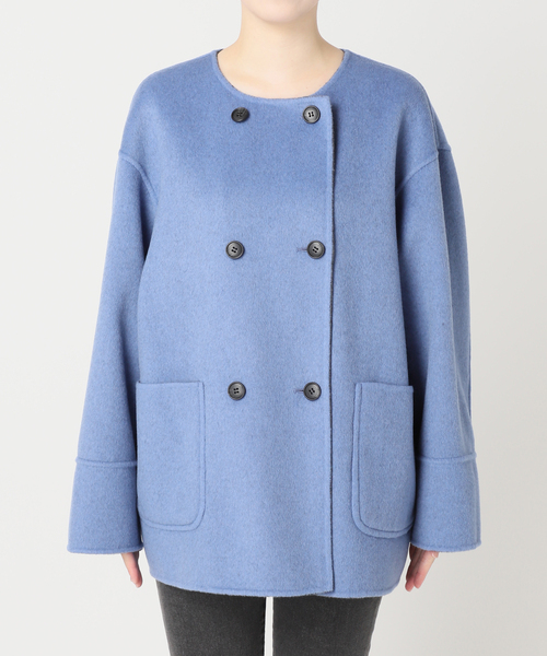 セール】《新色》リバーシブルノーカラーショートコート（ノーカラー